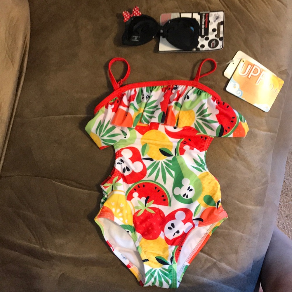 Mickey bathing suit with Minnie sunglasses